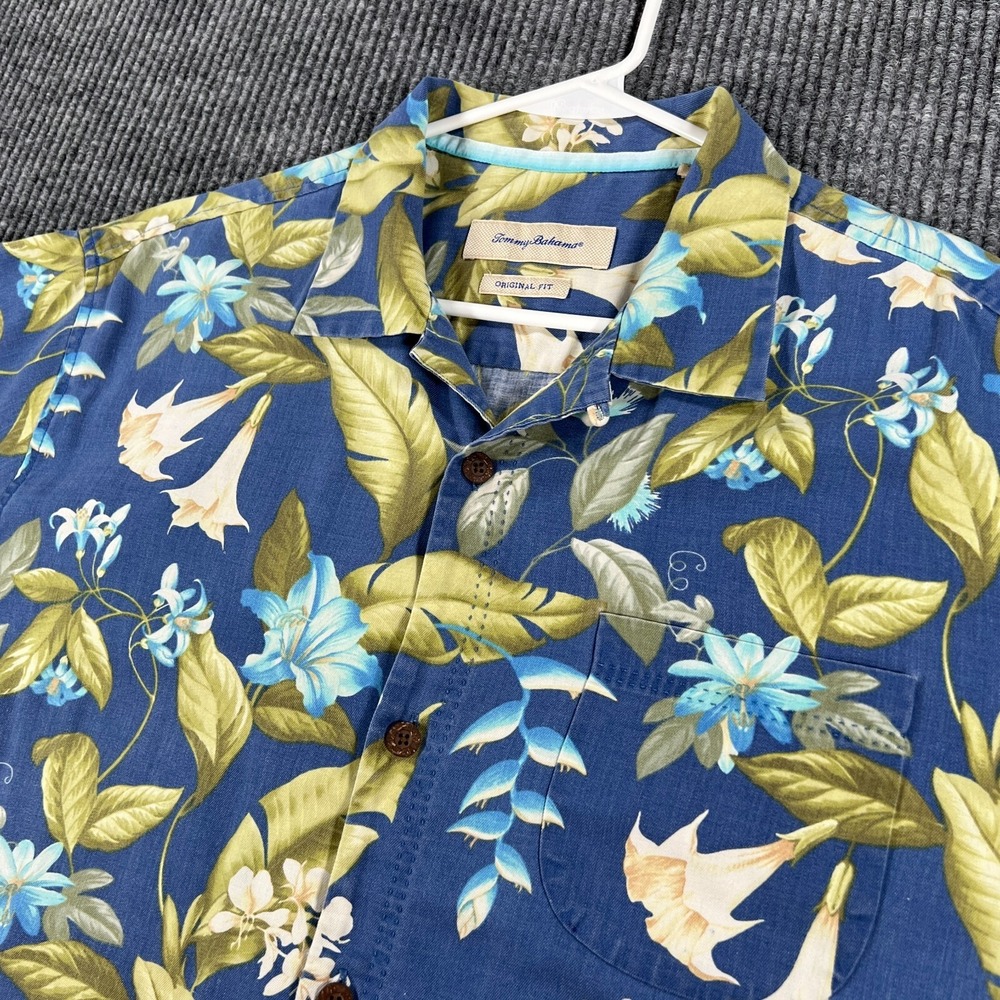 Tommy Bahama Shirt Mens‎ Large Blue Short Sleeve Button Up Hawaiian Island Zone